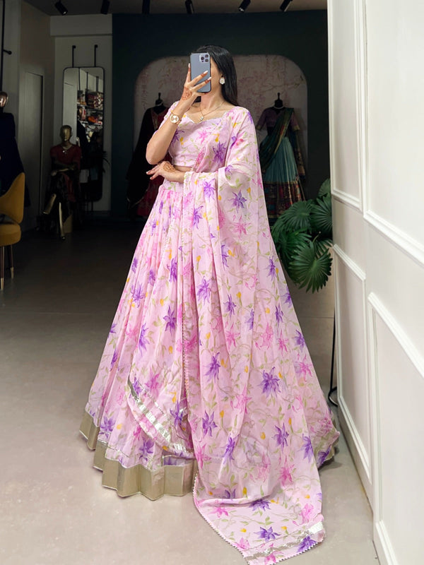 Pink Silk Floral Print Lehenga choli