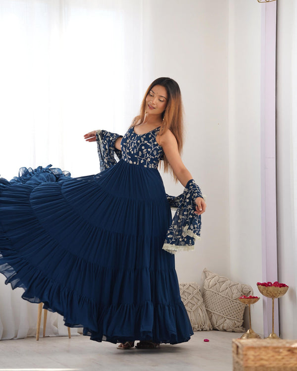 Rama Color Georgette Three Layer Ruffle Style Anarkali Suit