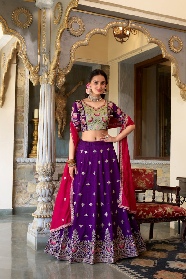Royal Elegance Embroidered Purple Lehenga Set