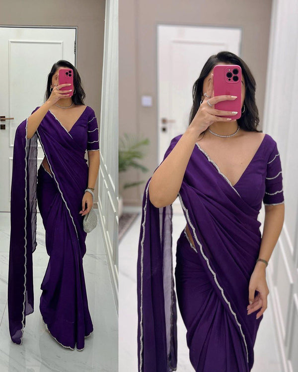 STYLISH SAREE WITH SILVER HANDWORK PRETTY SAREE