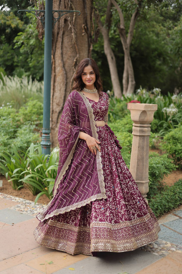 Designer Wine Colour Lehenga Choli