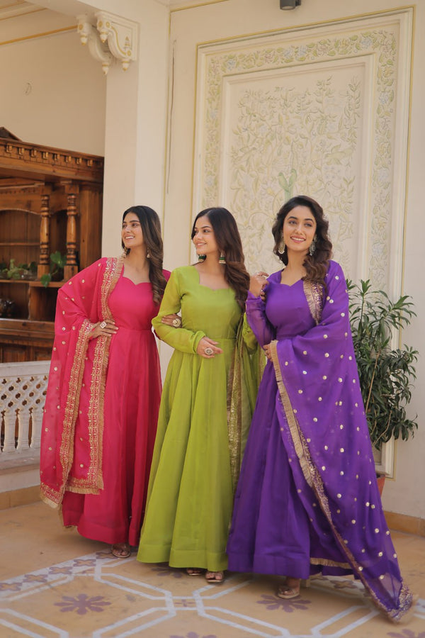 Women Embroidered Semi-Stitched Anarkali Dress Material