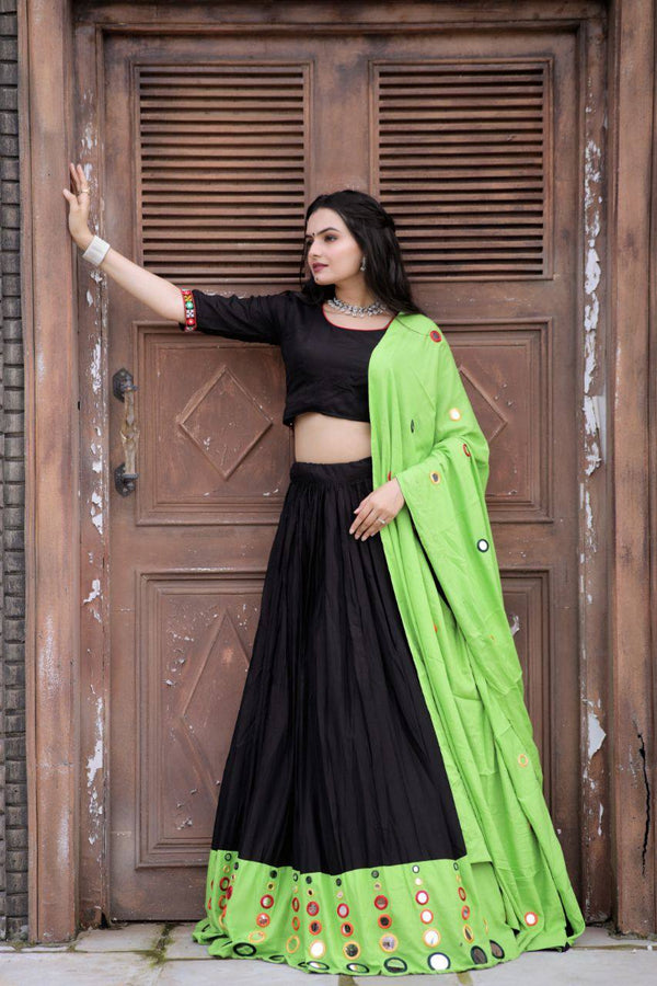 Black Rayon Mirror Readymade Ghagra Choli