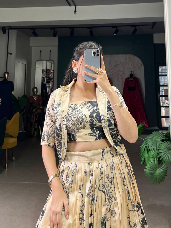 Floral Printed Stylish Designer Cream Co-ord Set