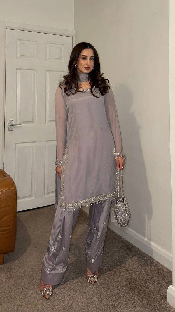 Designer Collection In Faux Georgette With Embroidery Work Top-Bottom And Dupatta Set