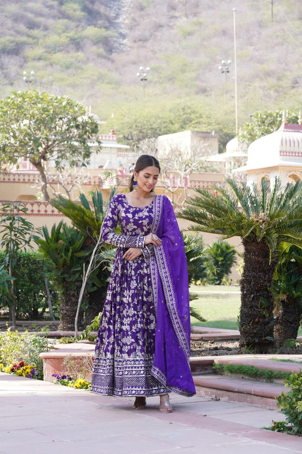 Purple Woven Viscose Kurta Set