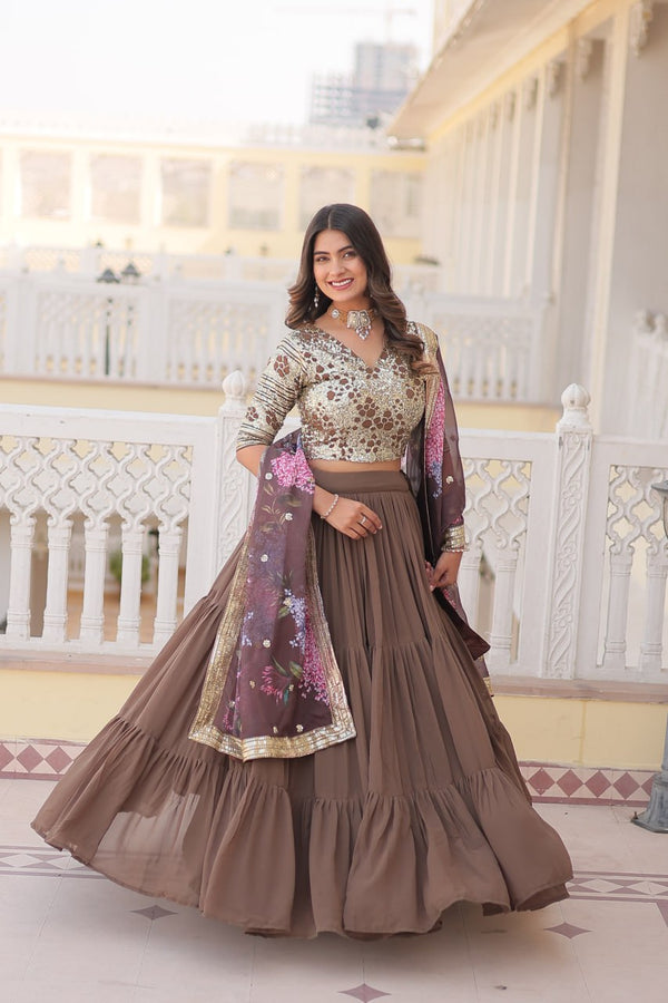 Beige V Neck Lehenga Choli