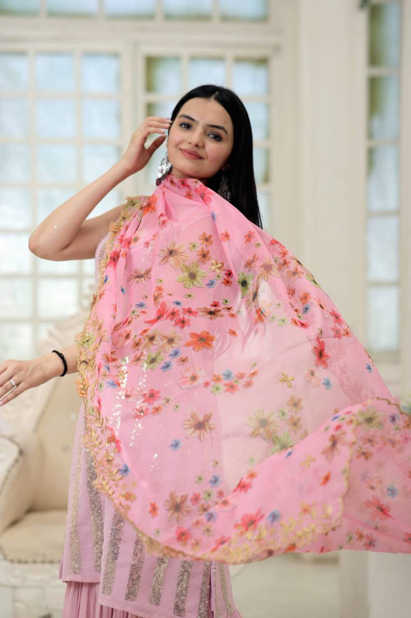 Function Wear Pink Color Sequence Work Sharara Suit
